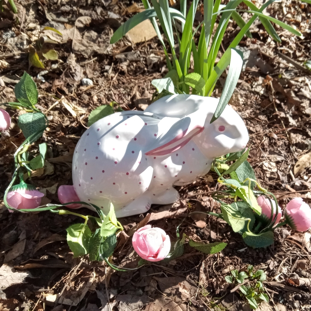 1990s Pink Tiffany Porcelain Bunny Rabbit Bank